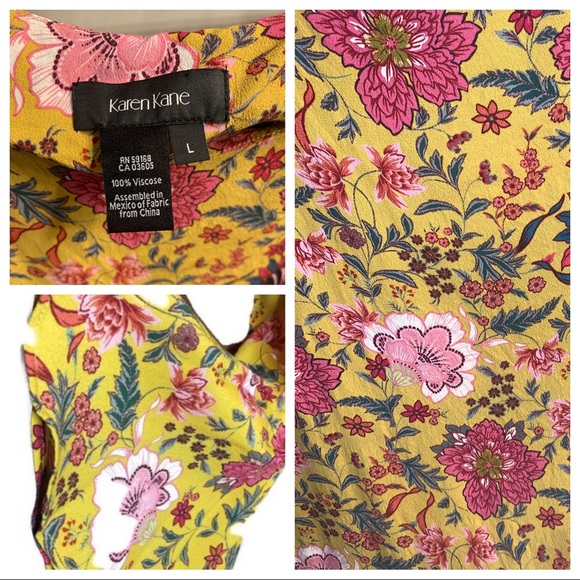 Karen Kane Blooming Florals Bell Sleeve Blouse Lrg - Picture 3 of 3